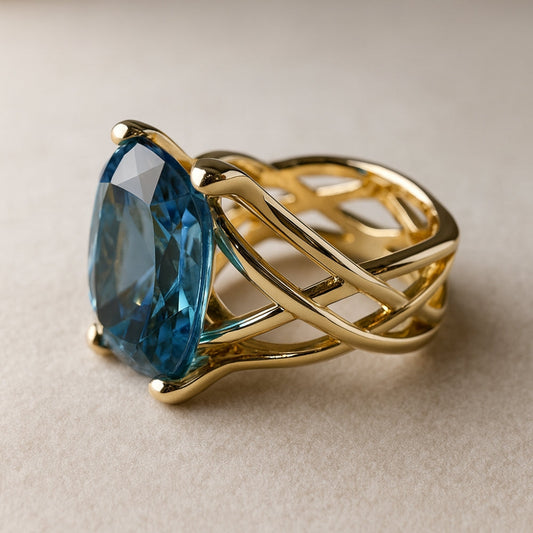 Vintage-Ring in Gold mit blauer Zirkonia