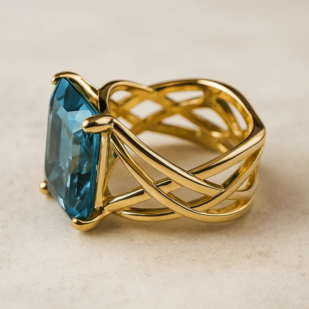 Vintage-Ring in Gold mit blauer Zirkonia