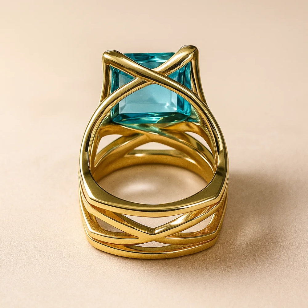 Vintage-Ring in Gold mit blauer Zirkonia