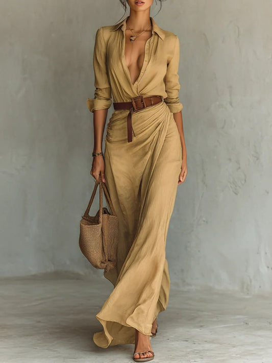 Vivian | Fließendes Maxi-Kleid mit Gürtel