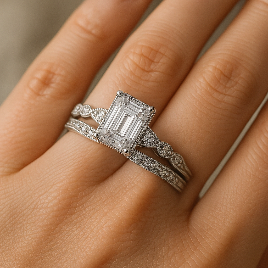 Vintage Silberner Glänzender Schicht-Ring